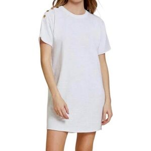 Rowan White T-Shirt Dress with Button Detail